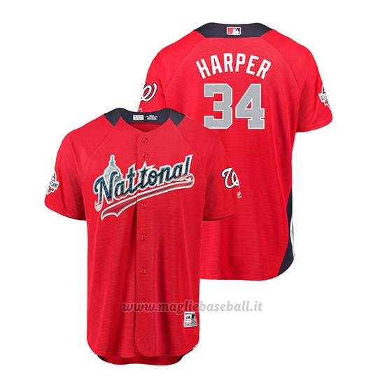Maglia Baseball Uomo All Star Game Washington Nationals Bryce Harper 2018 1ªRun Derby National League Rosso